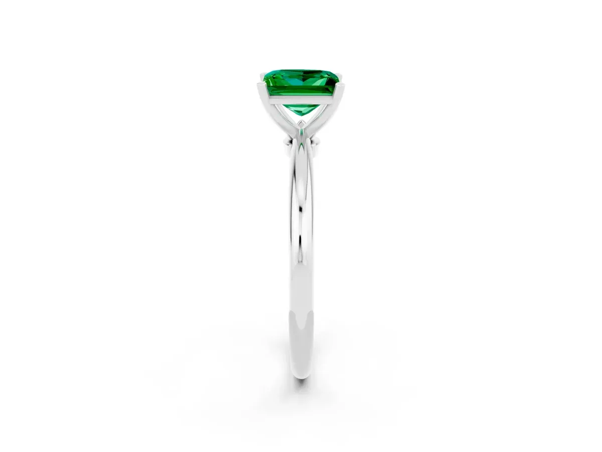 Princess Cut Emerald Solitaire Ring with Six-Prong Setting and Classic Band Platinum