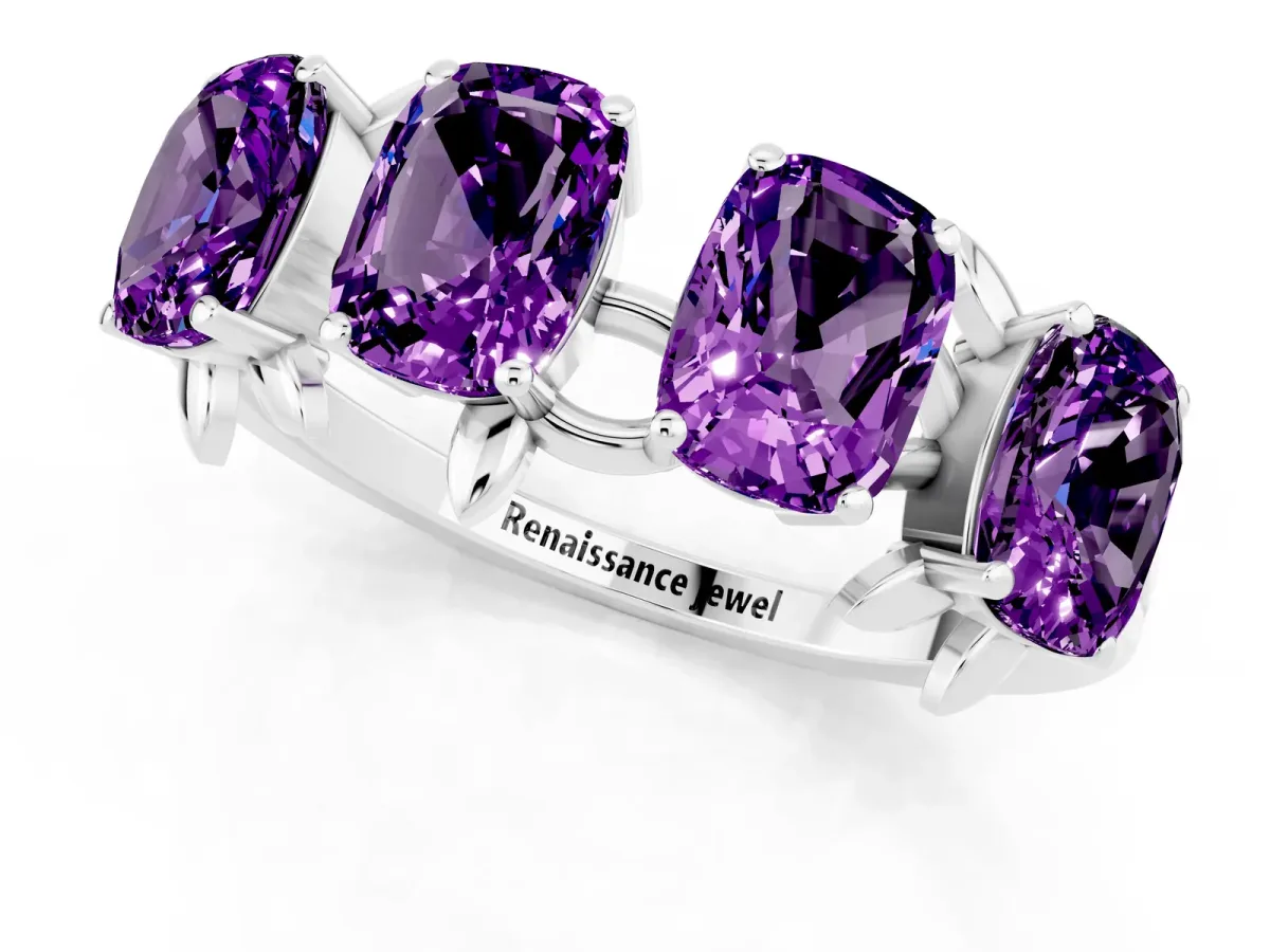 Emerald Cut Amethyst Prong-Set Half Eternity Band Silver