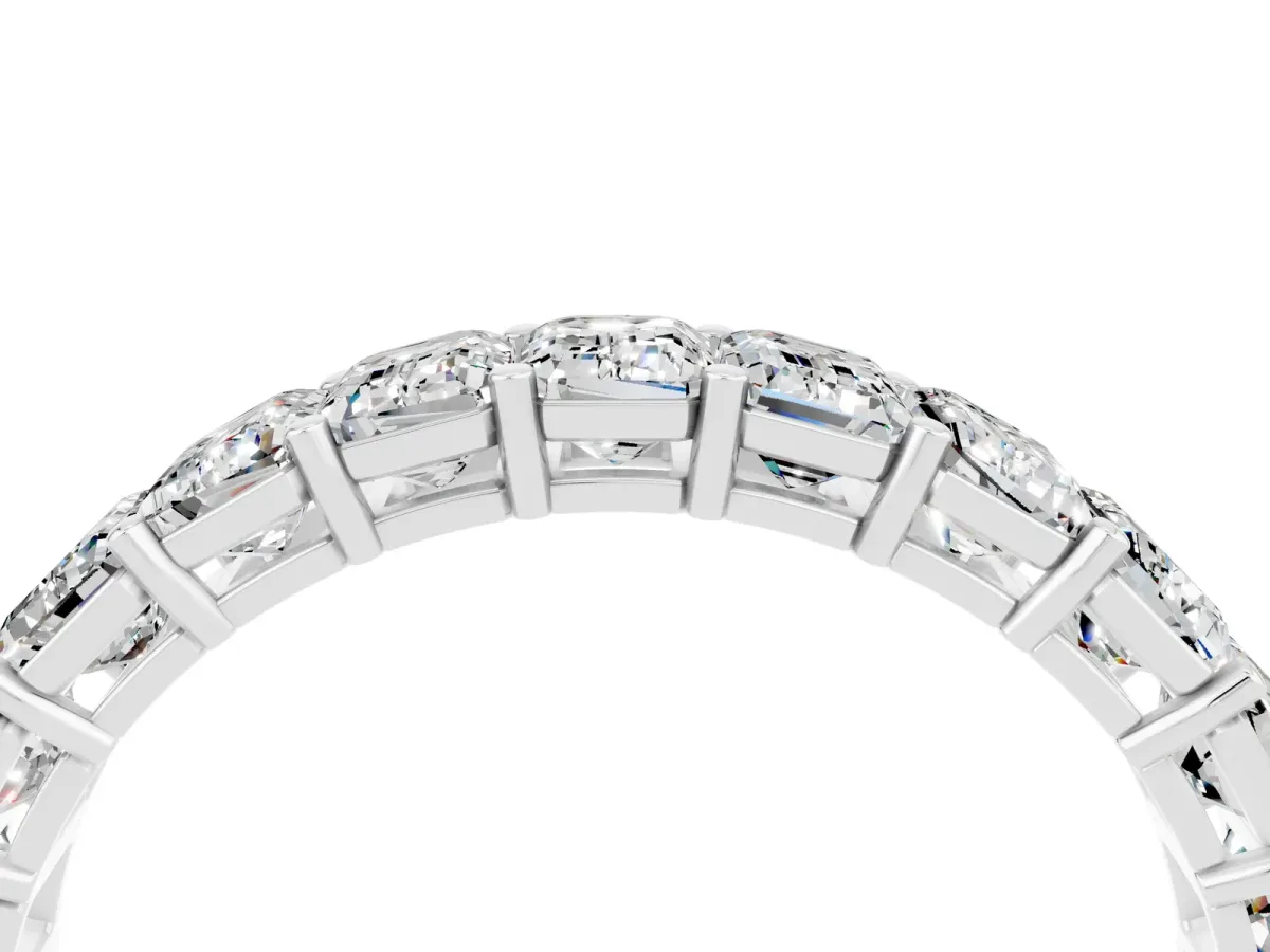 Emerald Cut Moissanite Eternity Band with Shared Prong Setting Silver