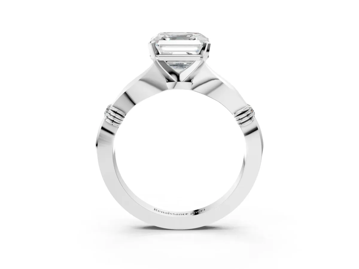 Asscher Cut Solitaire Diamond Twisted Band with Four-Prong Setting Platinum
