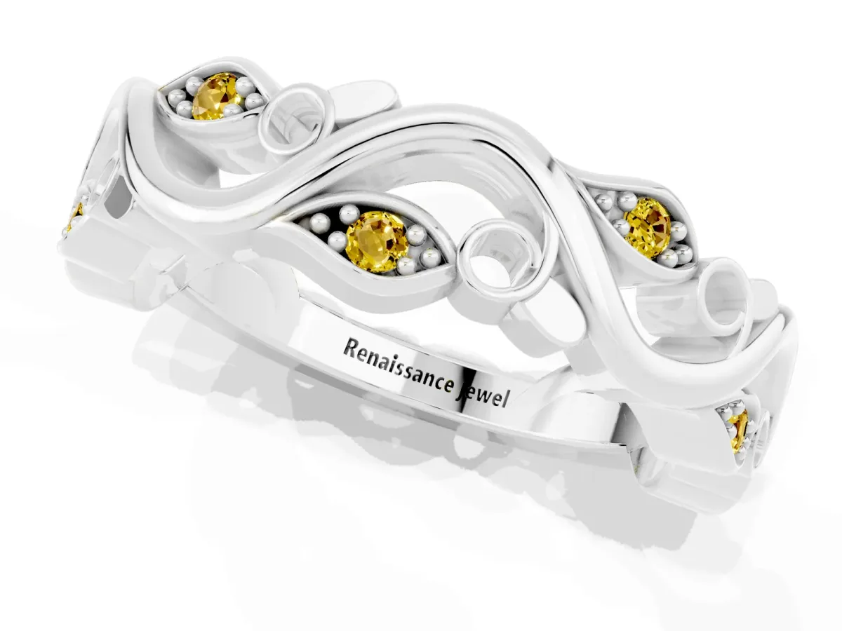 Marquise Yellow Sapphire Vine Eternity Band with Bezel Setting Silver