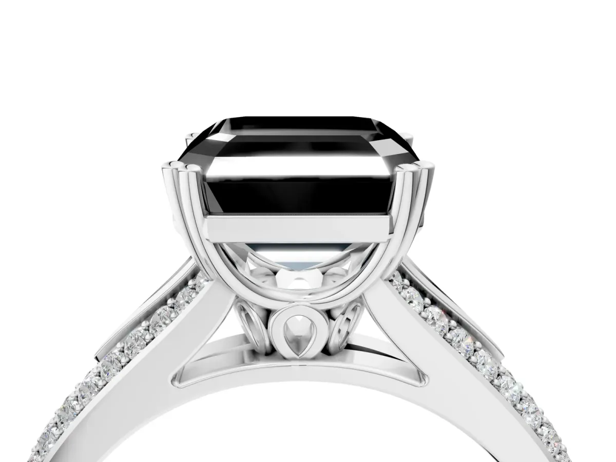 Fancy Black Asscher Cut Diamond Split Shank Engagement Ring with Pavé Band Platinum