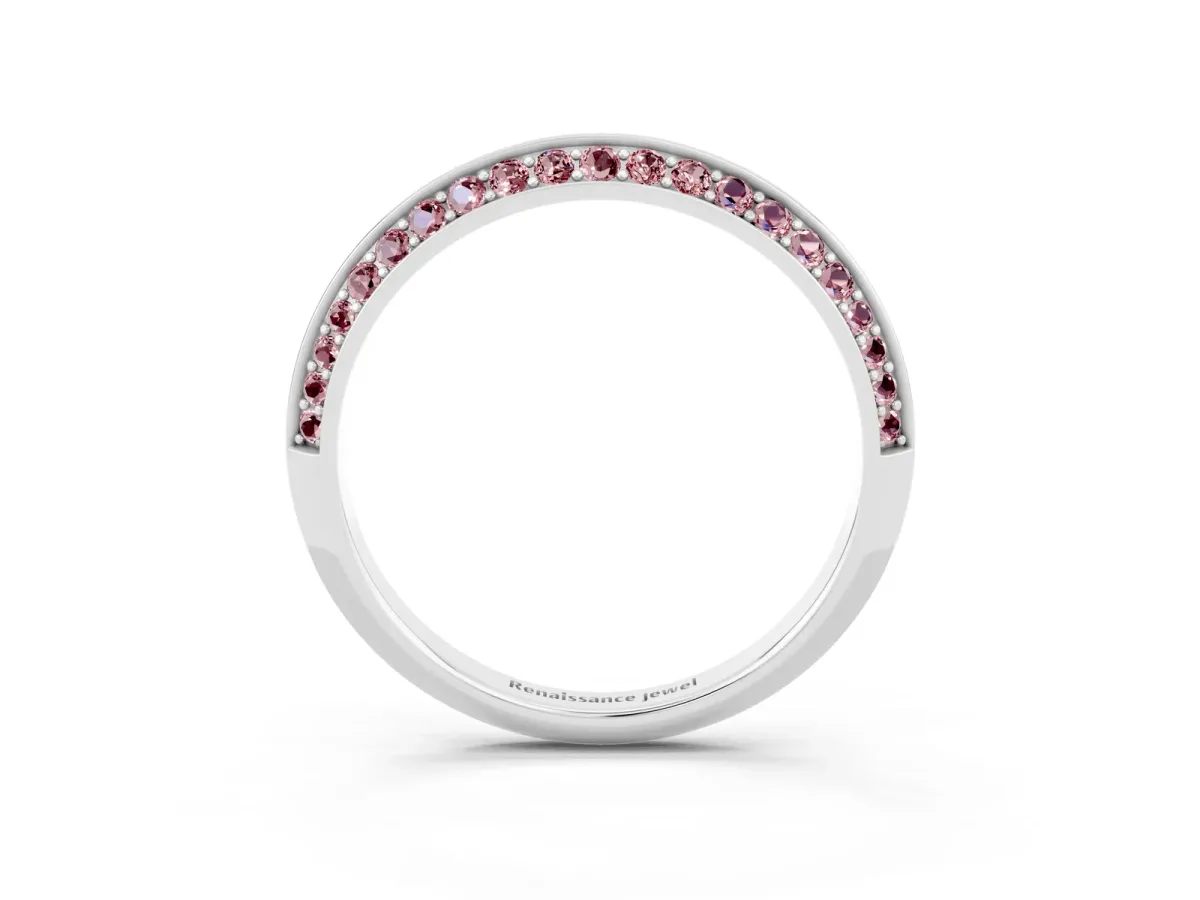Double Row Pavé Round Morganite Eternity Band with Channel Setting Silver