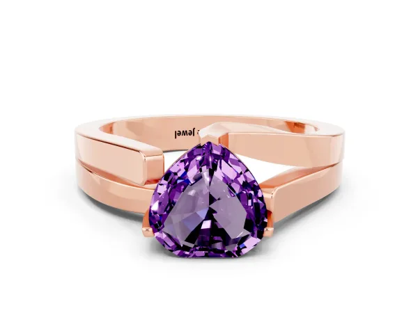 Modern Tension Set Heart Cut Amethyst Solitaire Wide Band Ring Rose gold