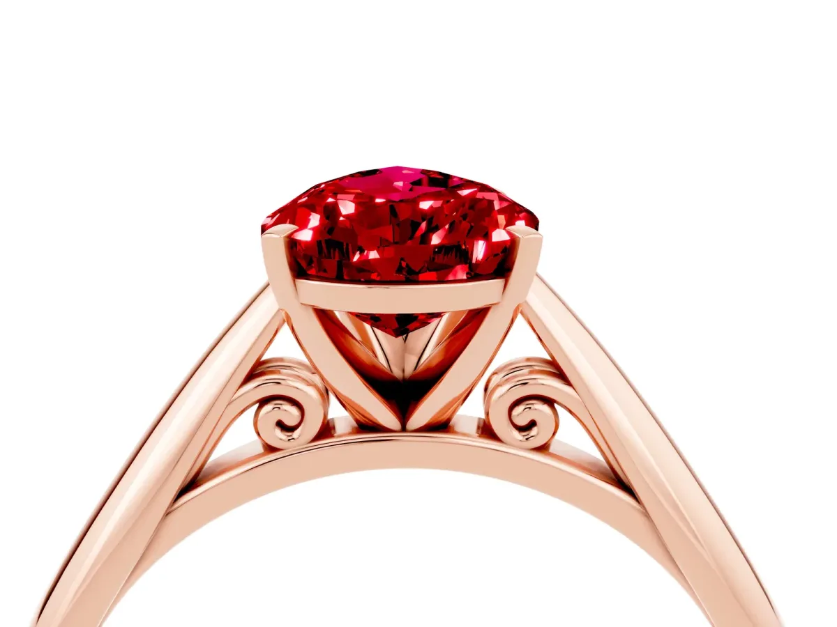 Pear Cut Ruby Solitaire Engagement Ring with Cathedral Setting and Four-Prong Mount Rose gold