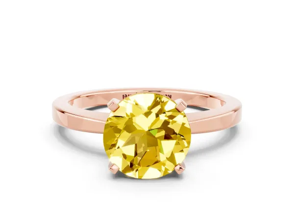 Round Cut Yellow Sapphire Solitaire Engagement Ring with Classic Band and Four-Prong Setting Rose gold
