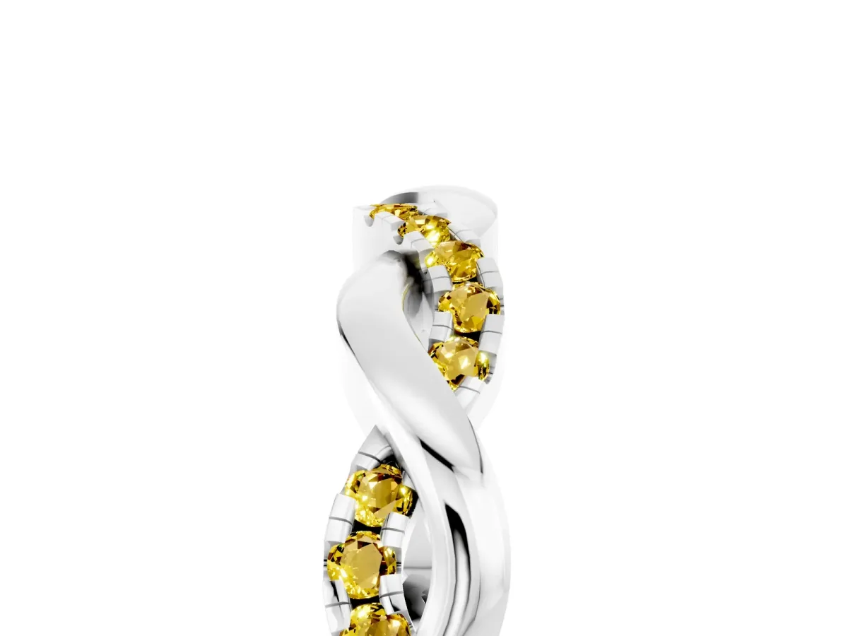 Round Yellow Sapphire Twist Eternity Band with Pavé Setting Silver