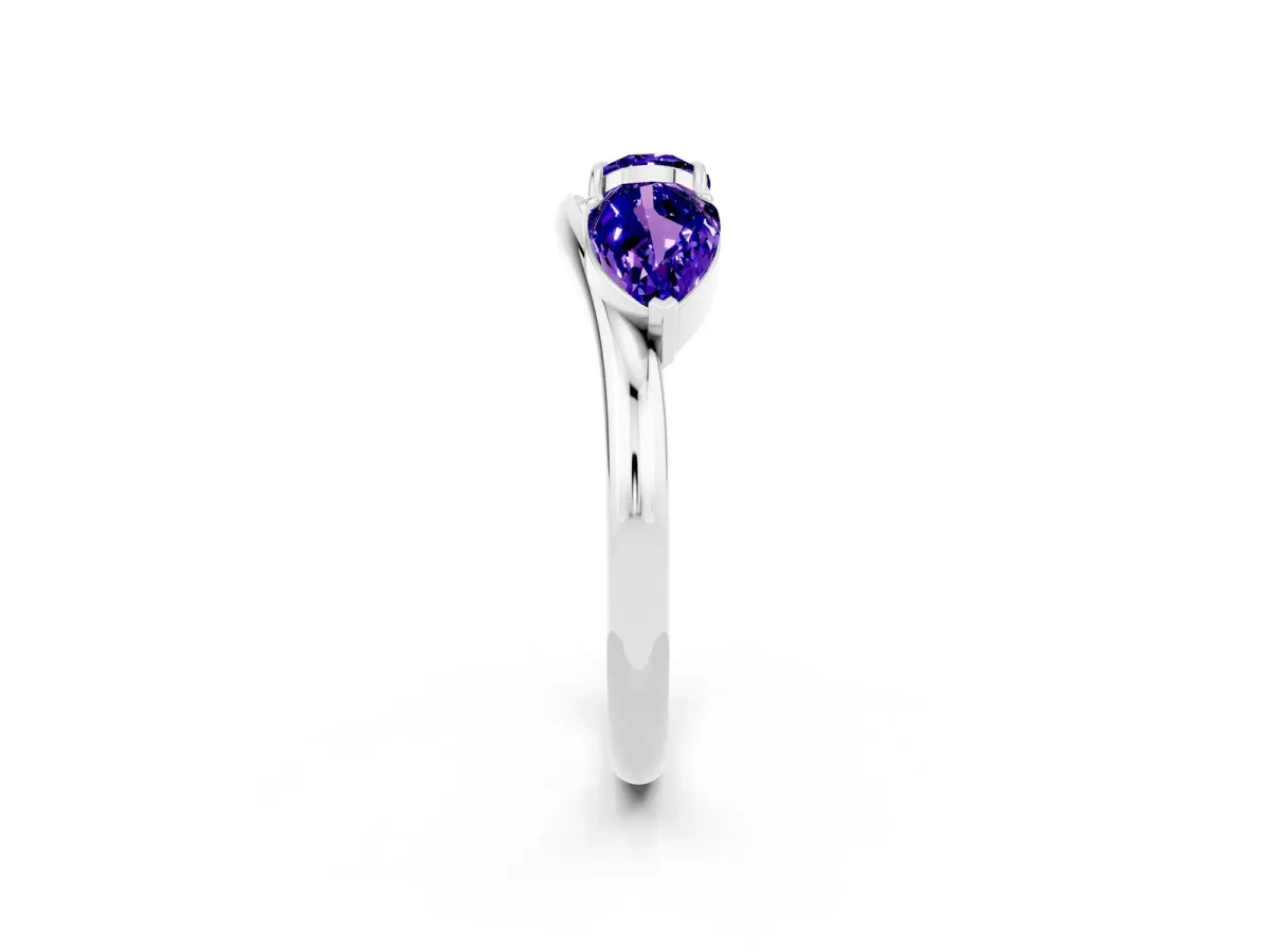 Two-Stone Pear Tanzanite Bypass Ring with Prong Setting Silver