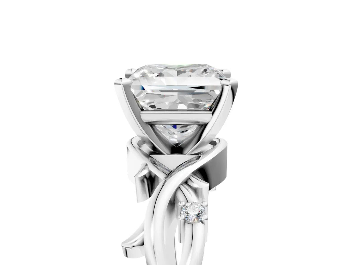 Princess Cut Diamond Solitaire Ring with Twisted Band and Prong Setting White gold
