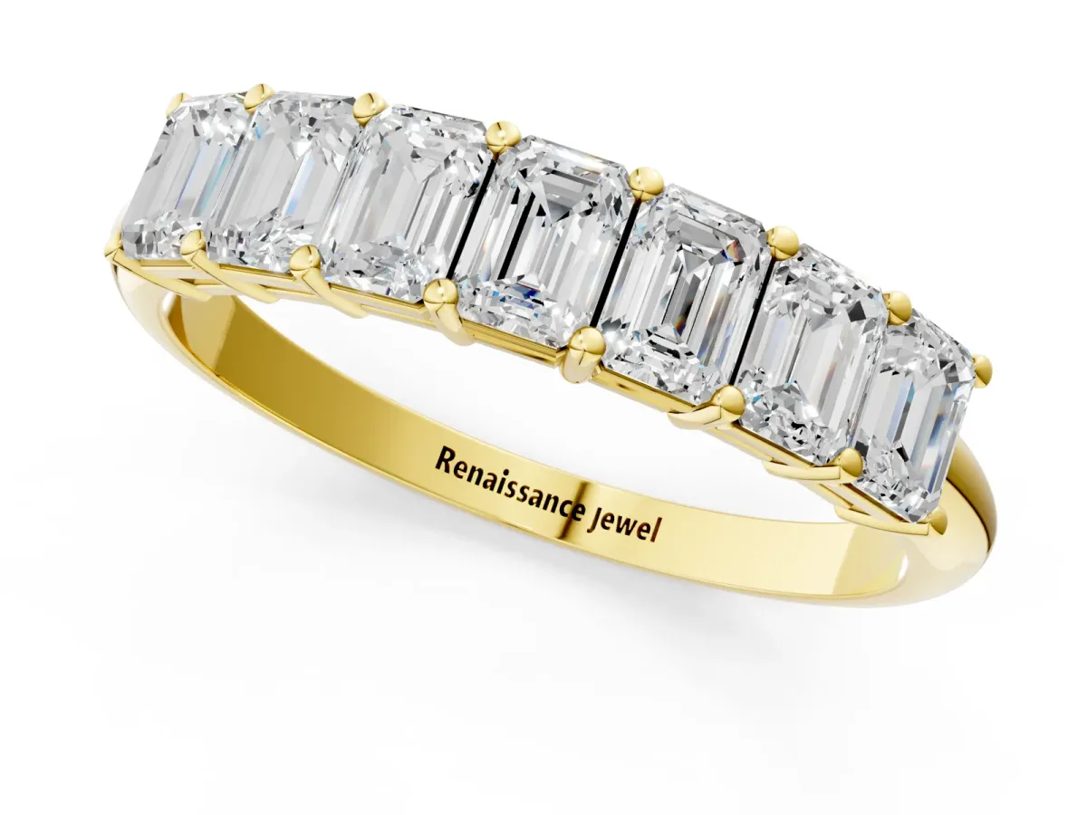Emerald Cut Diamond Prong-Set Half Eternity Band Yellow gold