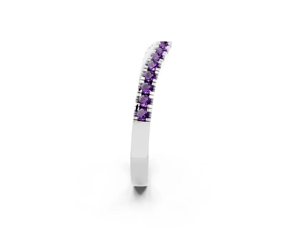 Round Amethyst Pavé Curved Band with Shared Prong Setting White gold