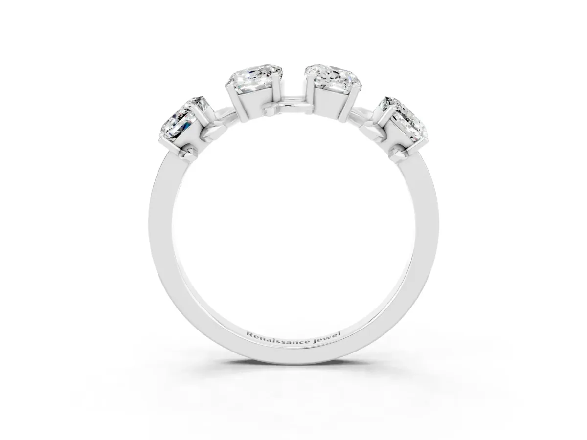 Emerald Cut Moissanite Prong-Set Half Eternity Band Platinum