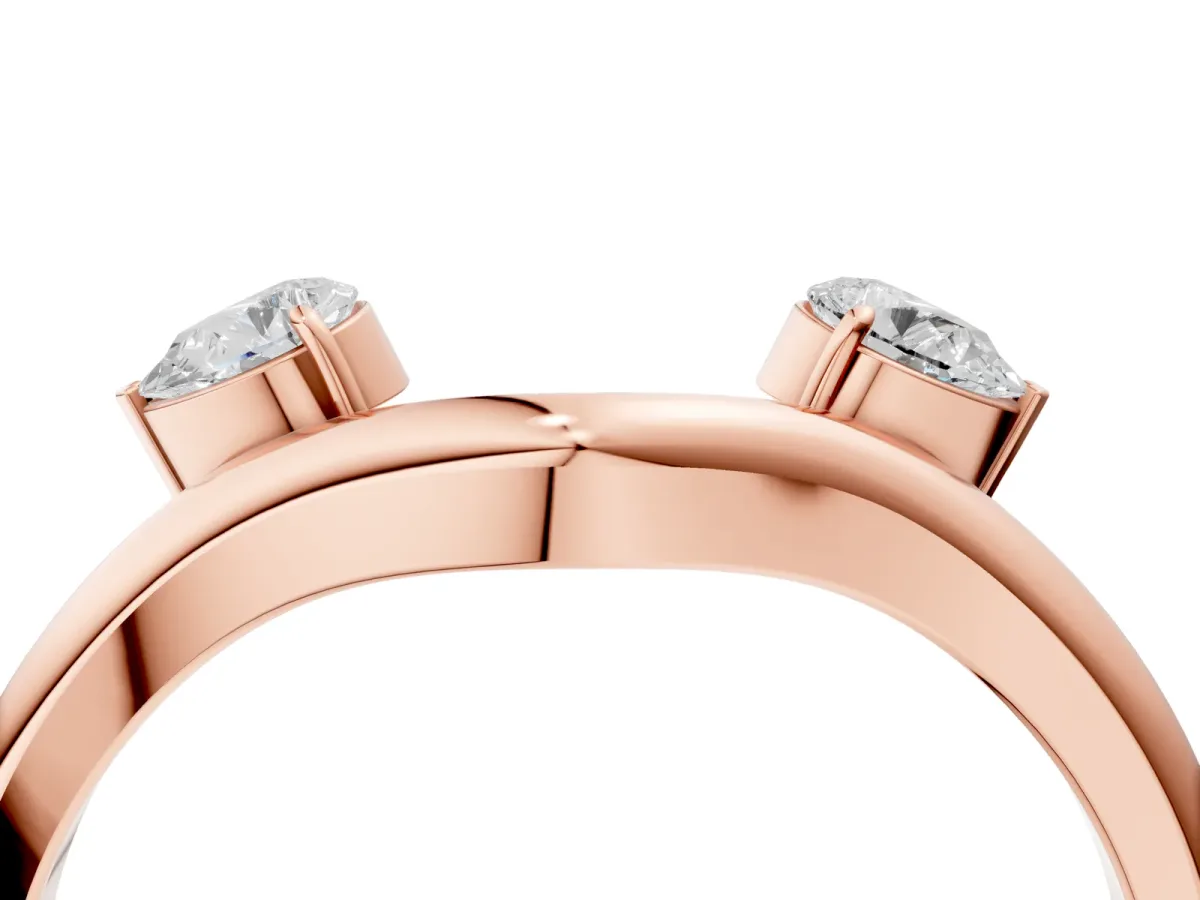 Pear Cut Diamond Two-Stone Open Band Ring with Prong Setting Rose gold