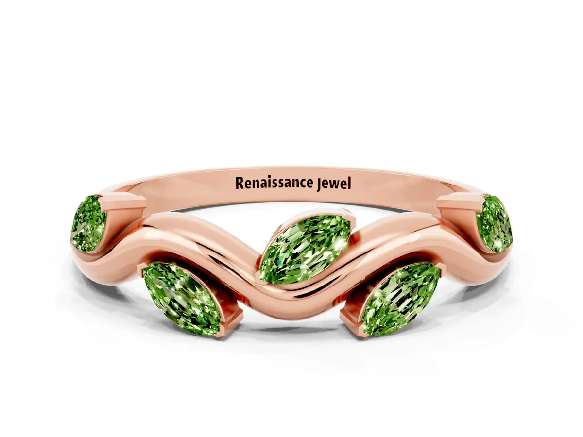 Marquise Peridot Twisted Band with Prong Setting Rose gold