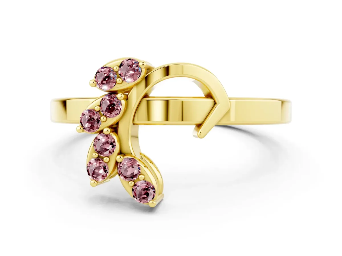 Marquise Morganite Cluster Bypass Ring with Prong Setting Yellow gold