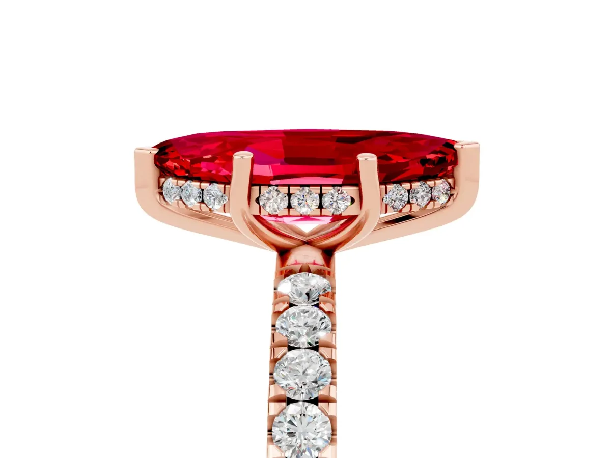 Marquise Cut Ruby Pave Band Solitaire Ring with Round and Prong Setting Rose gold