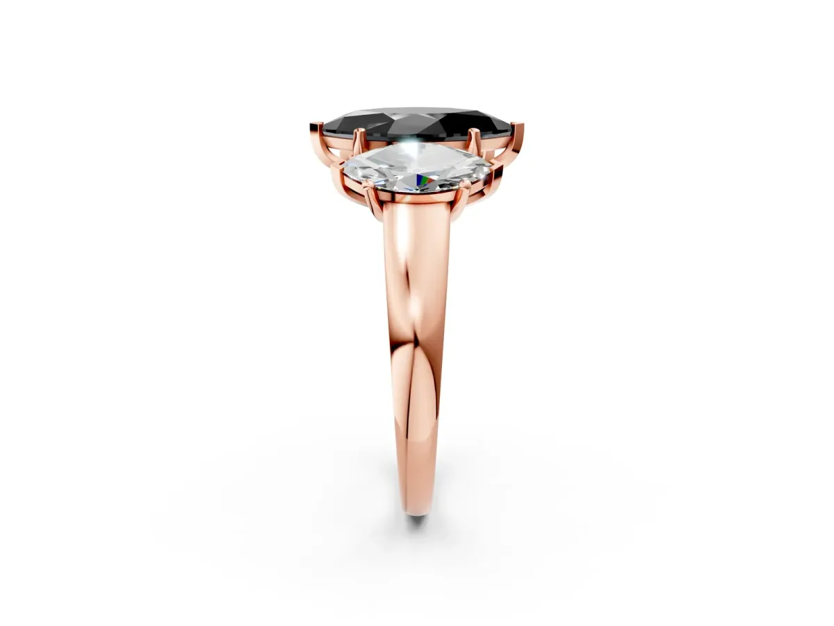 Fancy Black Three-Stone Marquise Cut Cut Solitaire Ring with Classic Prong Setting Rose gold