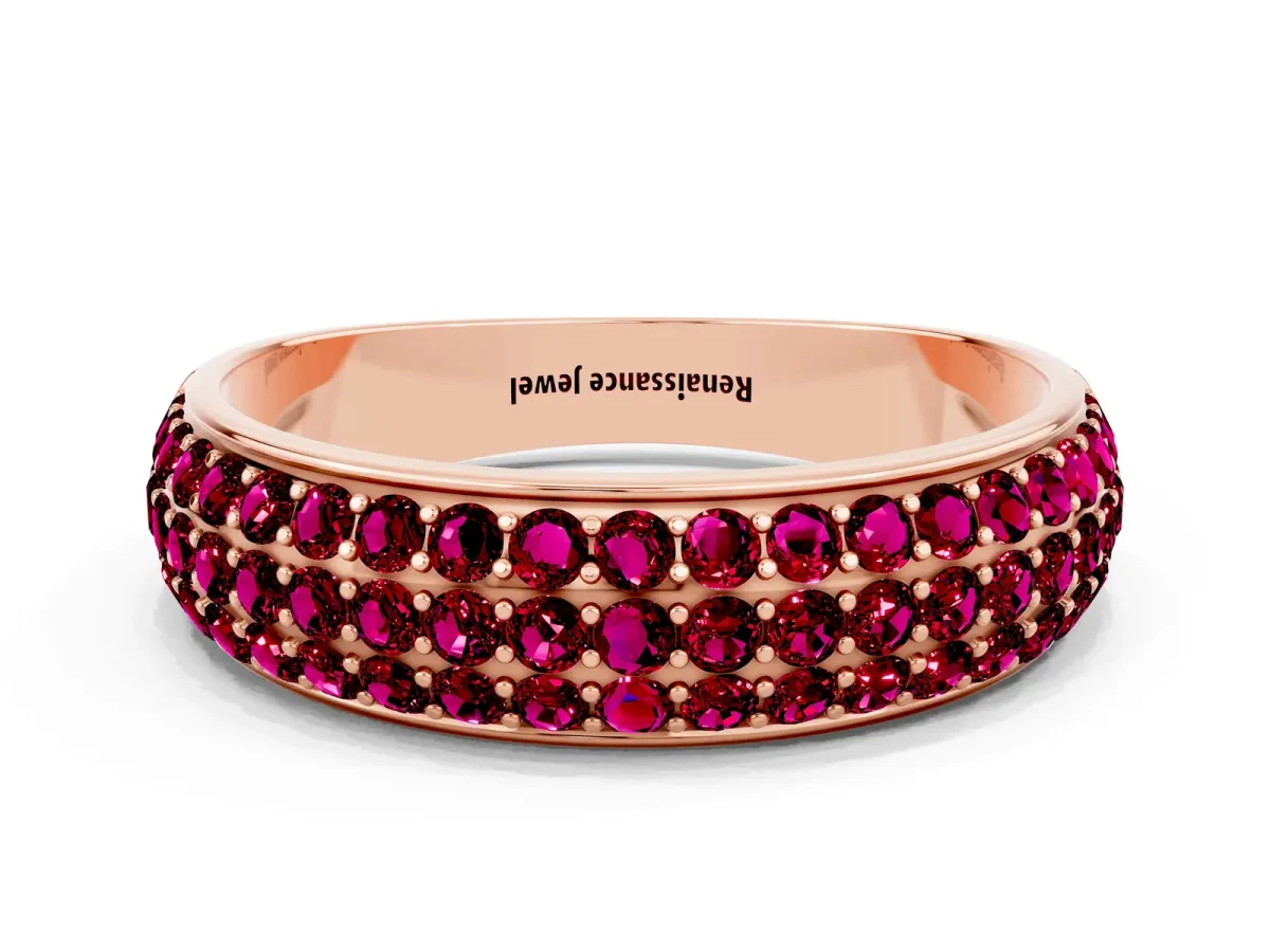 Three-Row Round Garnet Eternity Band with Shared Prong Setting Rose gold
