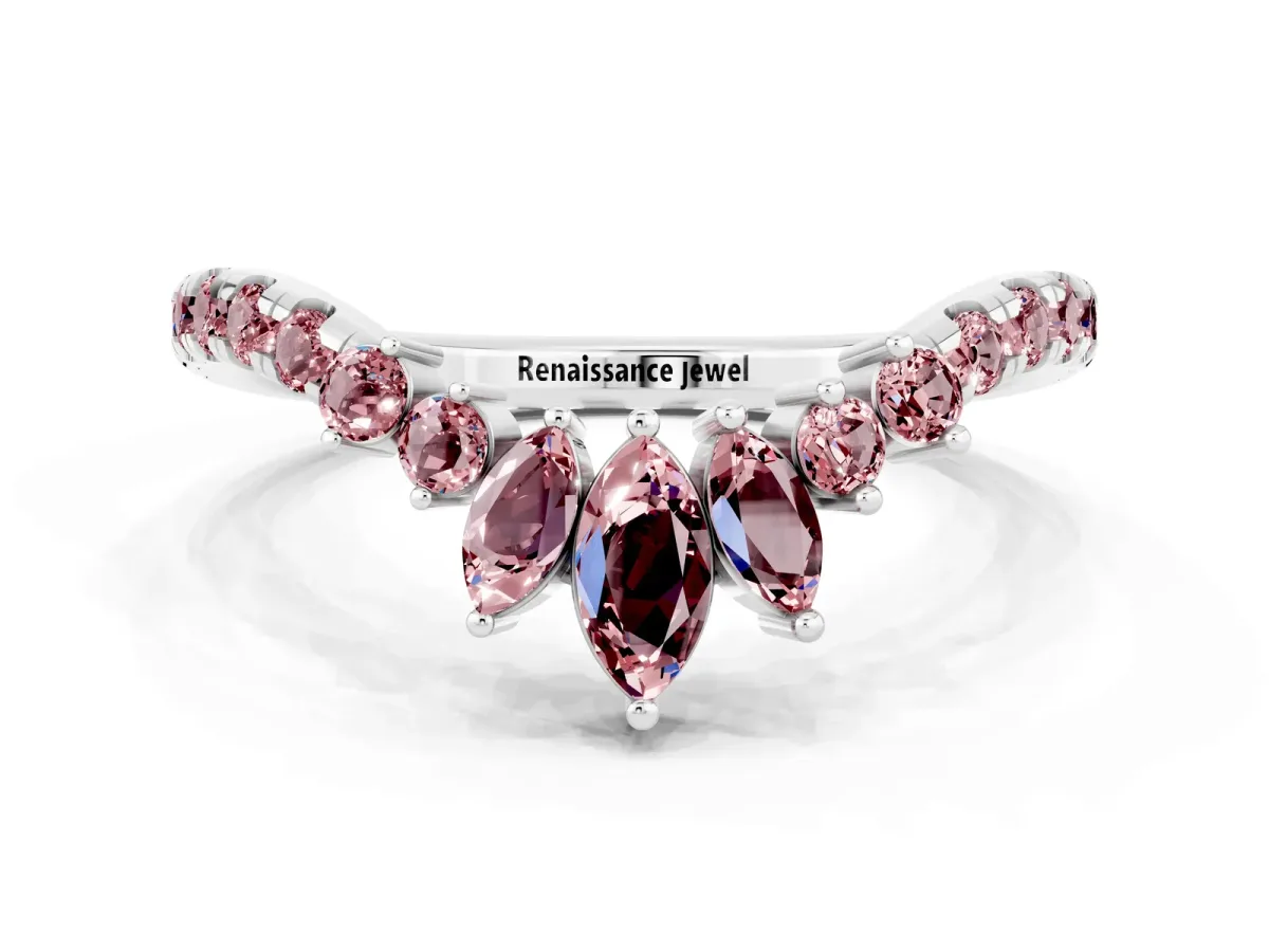 Chevron Marquise and Round Morganite Open Band with Prong Setting Platinum