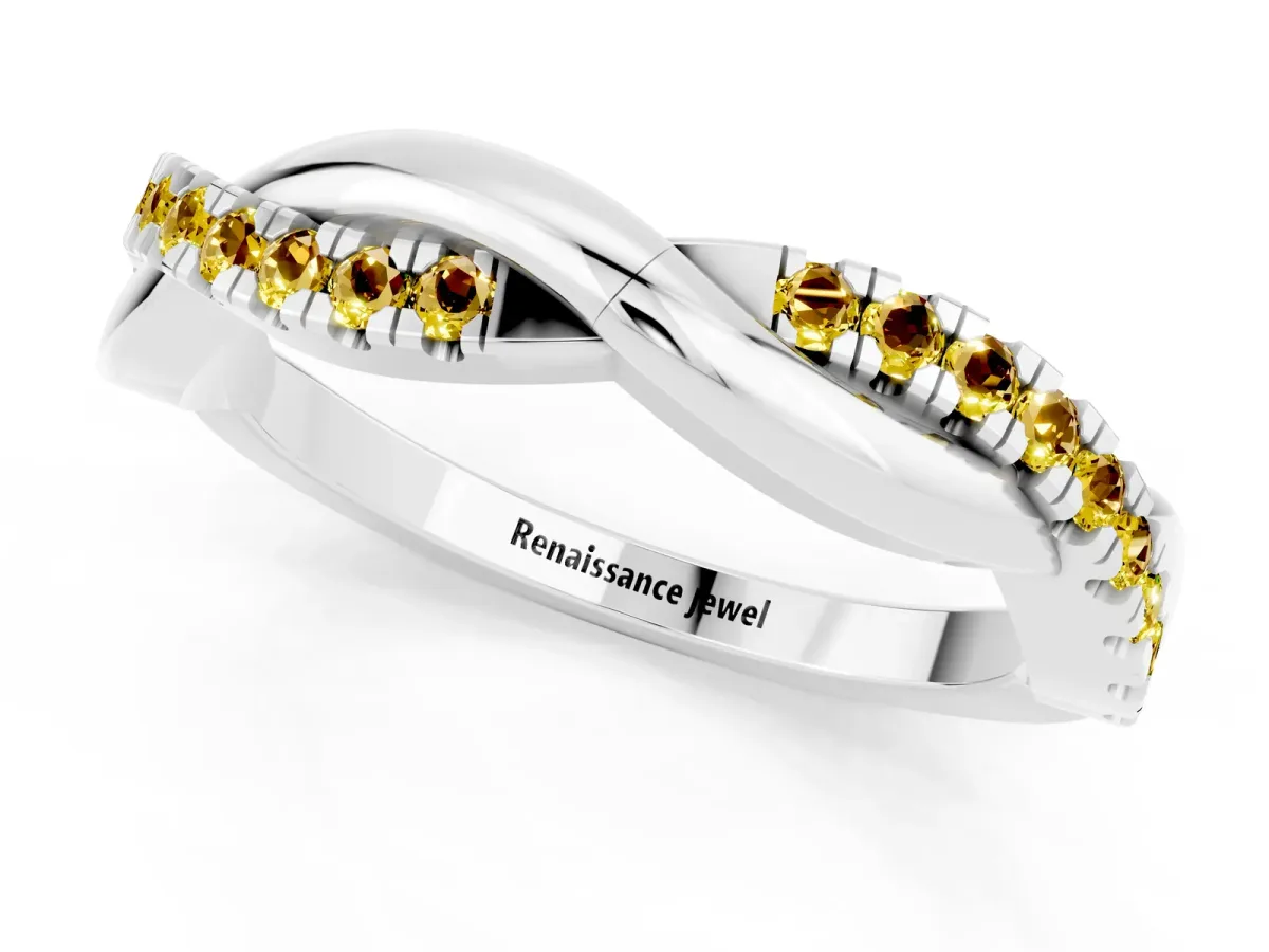 Round Yellow Sapphire Twisted Infinity Band with Prong Setting Silver
