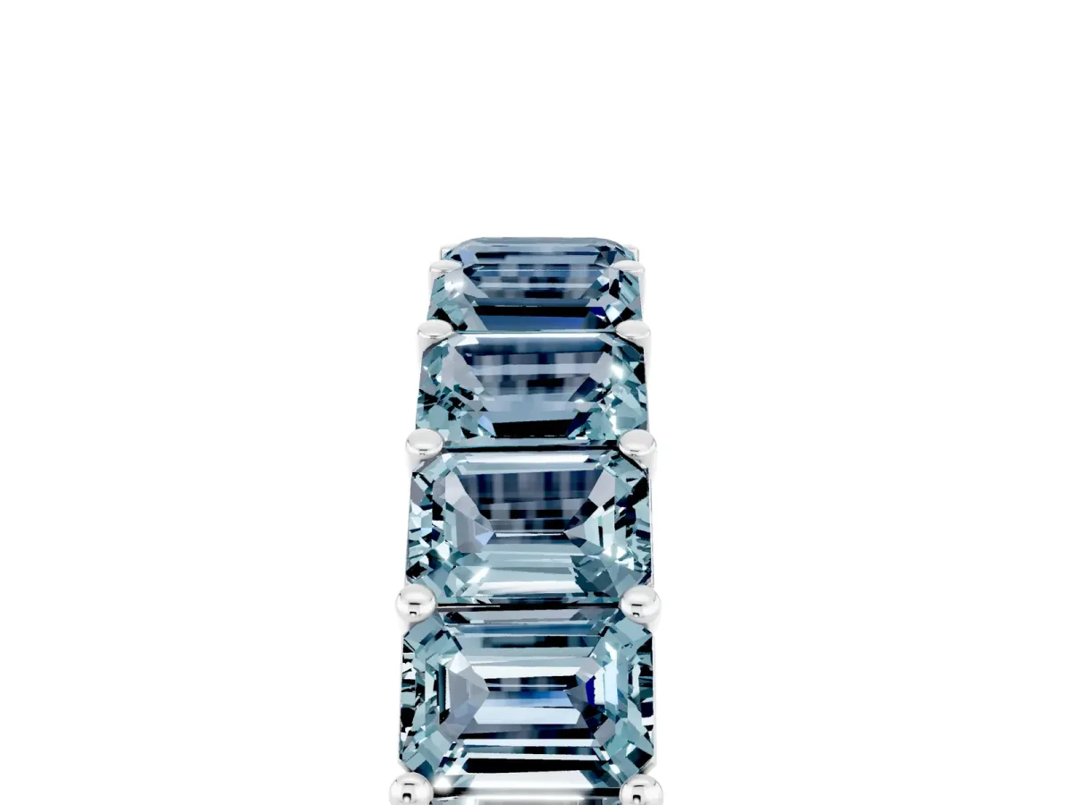 Emerald Cut Aquamarine Eternity Band with Shared Prong Setting Silver