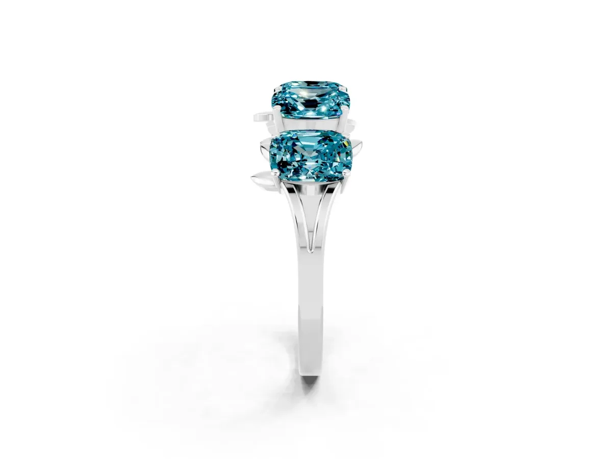 Emerald Cut Blue Topaz Prong-Set Half Eternity Band Platinum