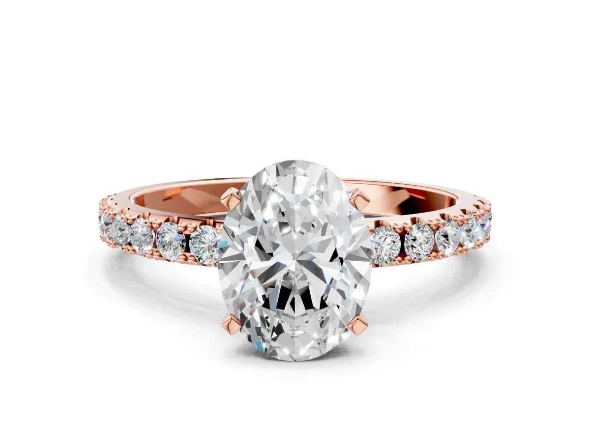 Oval Cut Diamond Solitaire Pavé Band with Four-Prong Setting Rose gold