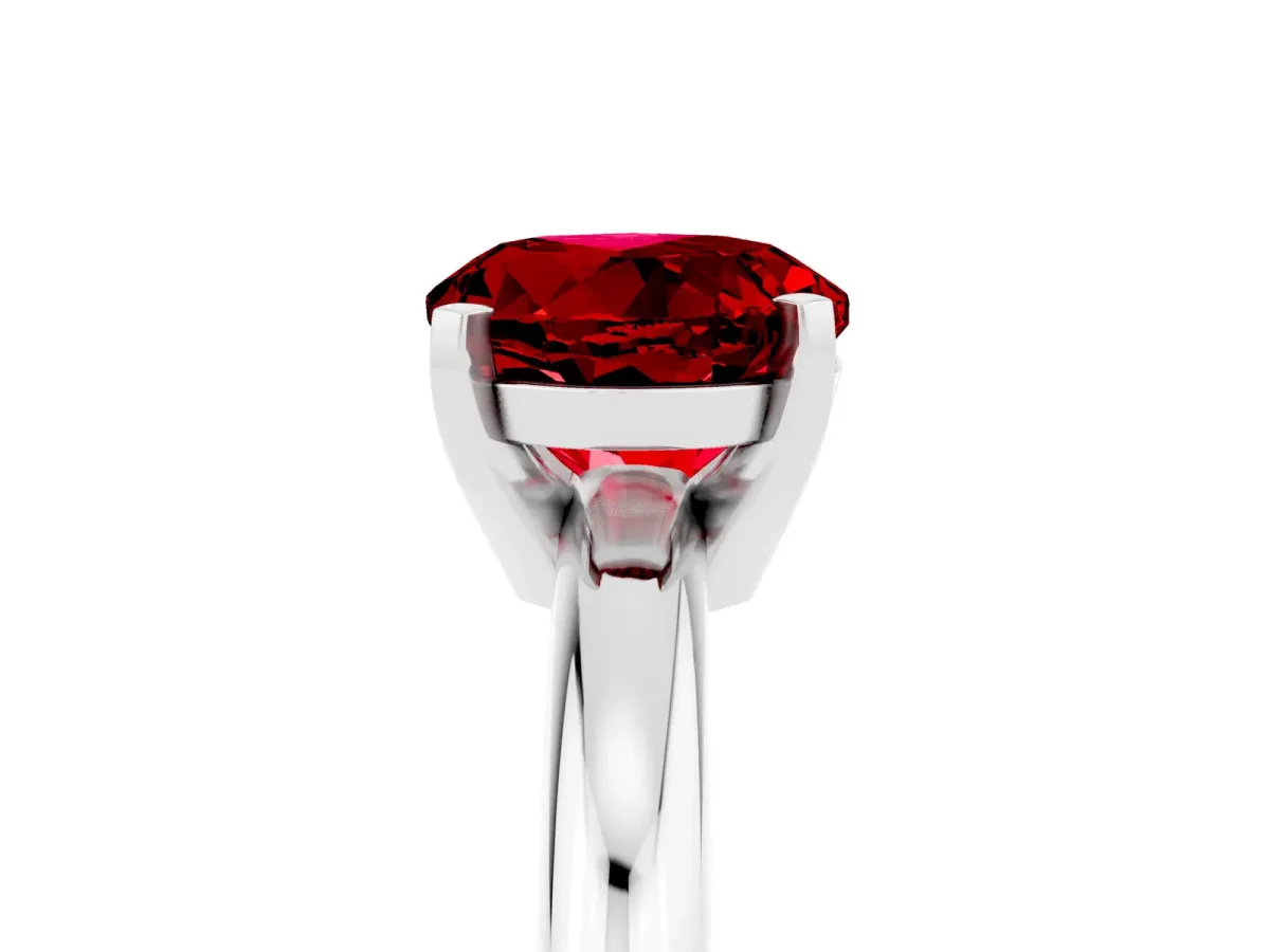 Round Cut Ruby Solitaire Engagement Ring with Round Band and Four-Prong Setting Platinum