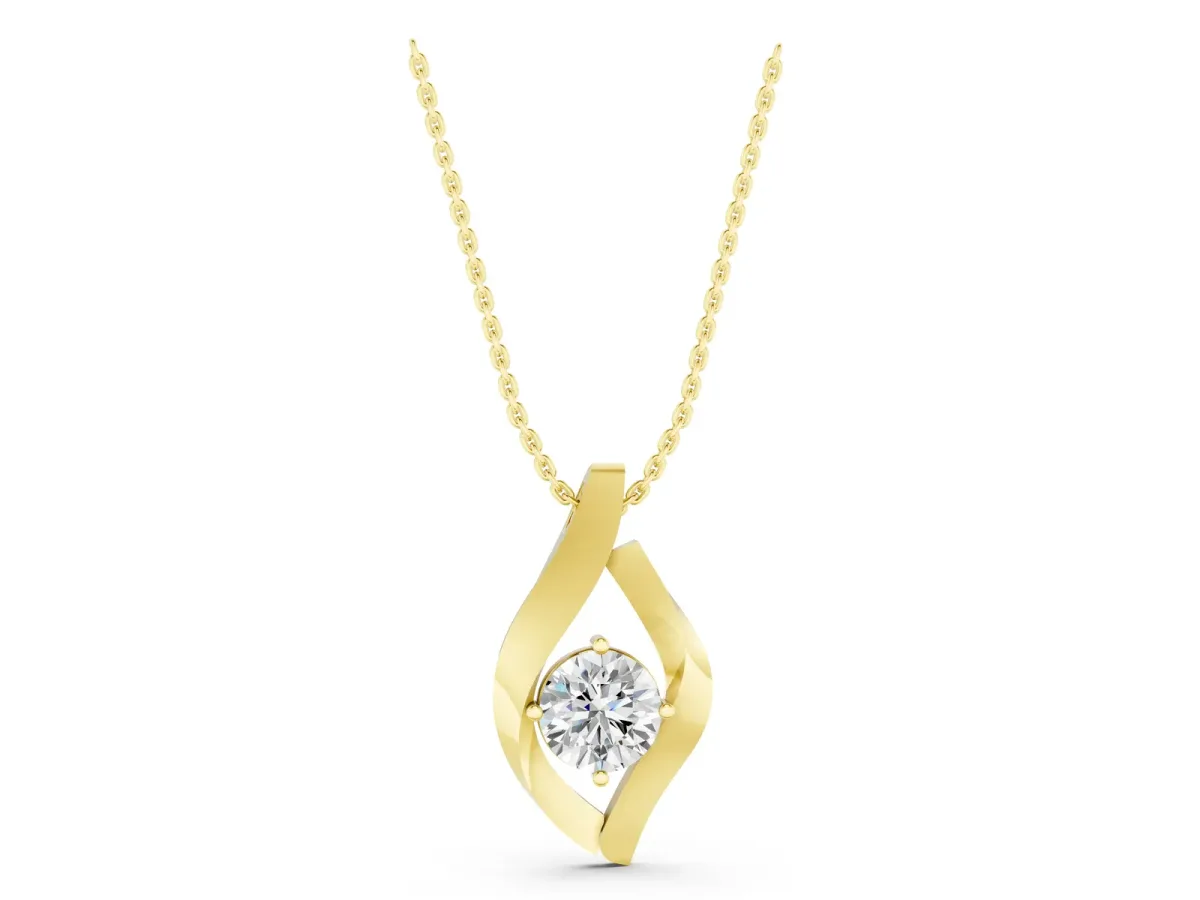 Round Diamond Bezel-Set Leaf Pendant Yellow gold