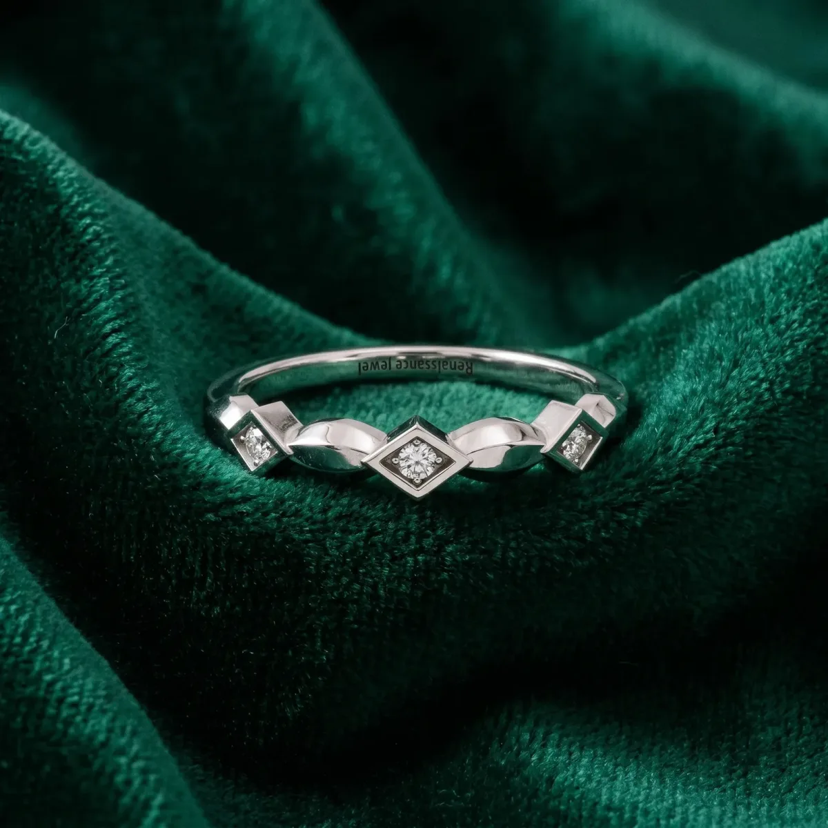 Square Diamond Twist Band with Bezel Setting Platinum