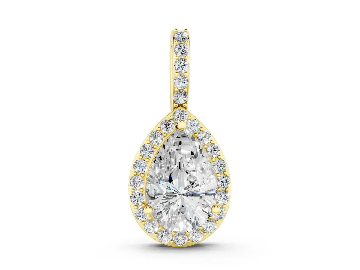 Halo Pear Diamond Pendant with Prong Setting Yellow gold