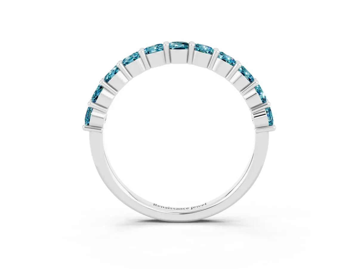Round Blue Topaz Half Eternity Band with Prong Setting White gold