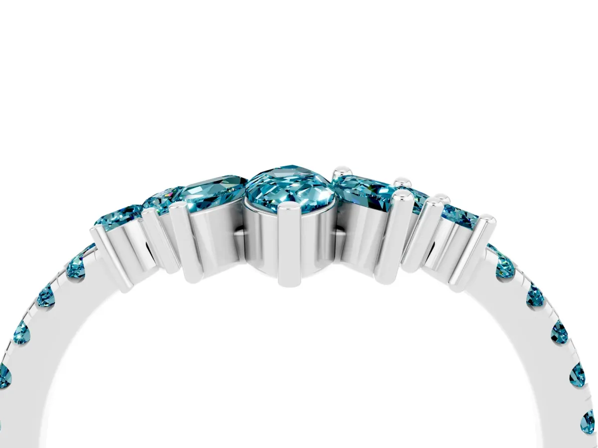Chevron Marquise and Round Blue Topaz Open Band with Prong Setting Silver