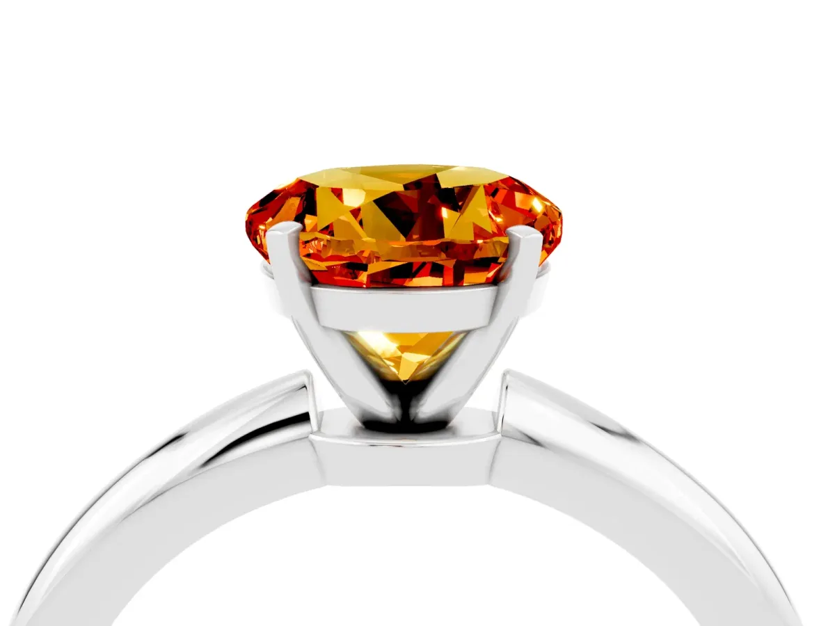 Round Cut Citrine Solitaire Ring with Six-Prong Setting and Classic Band Silver