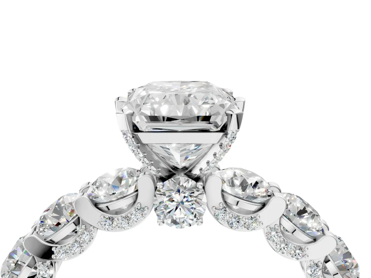 Radiant Cut Diamond Side Stone Engagement Ring with Four-Prong Setting White gold