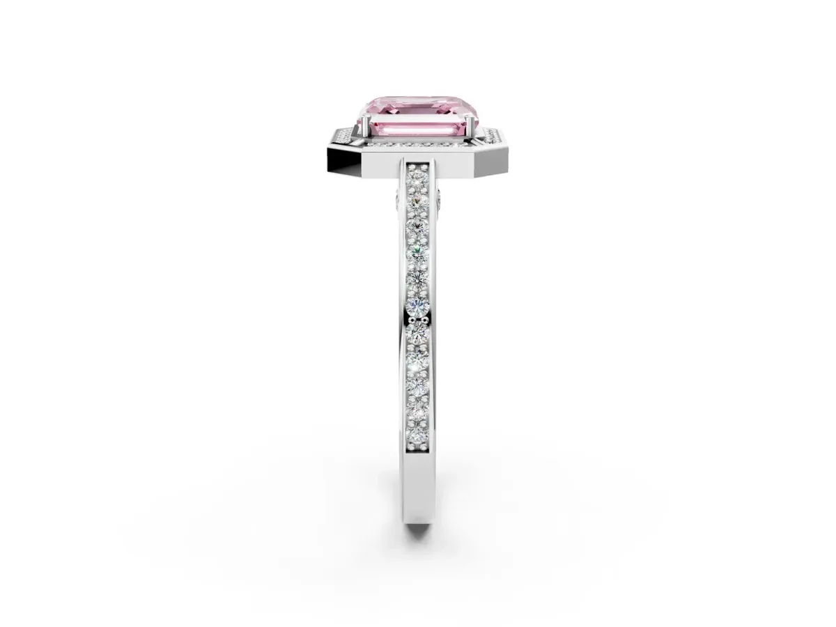 Fancy Pink Asscher Cut Cut Halo Pave Split Shank Prong Setting Ring Platinum