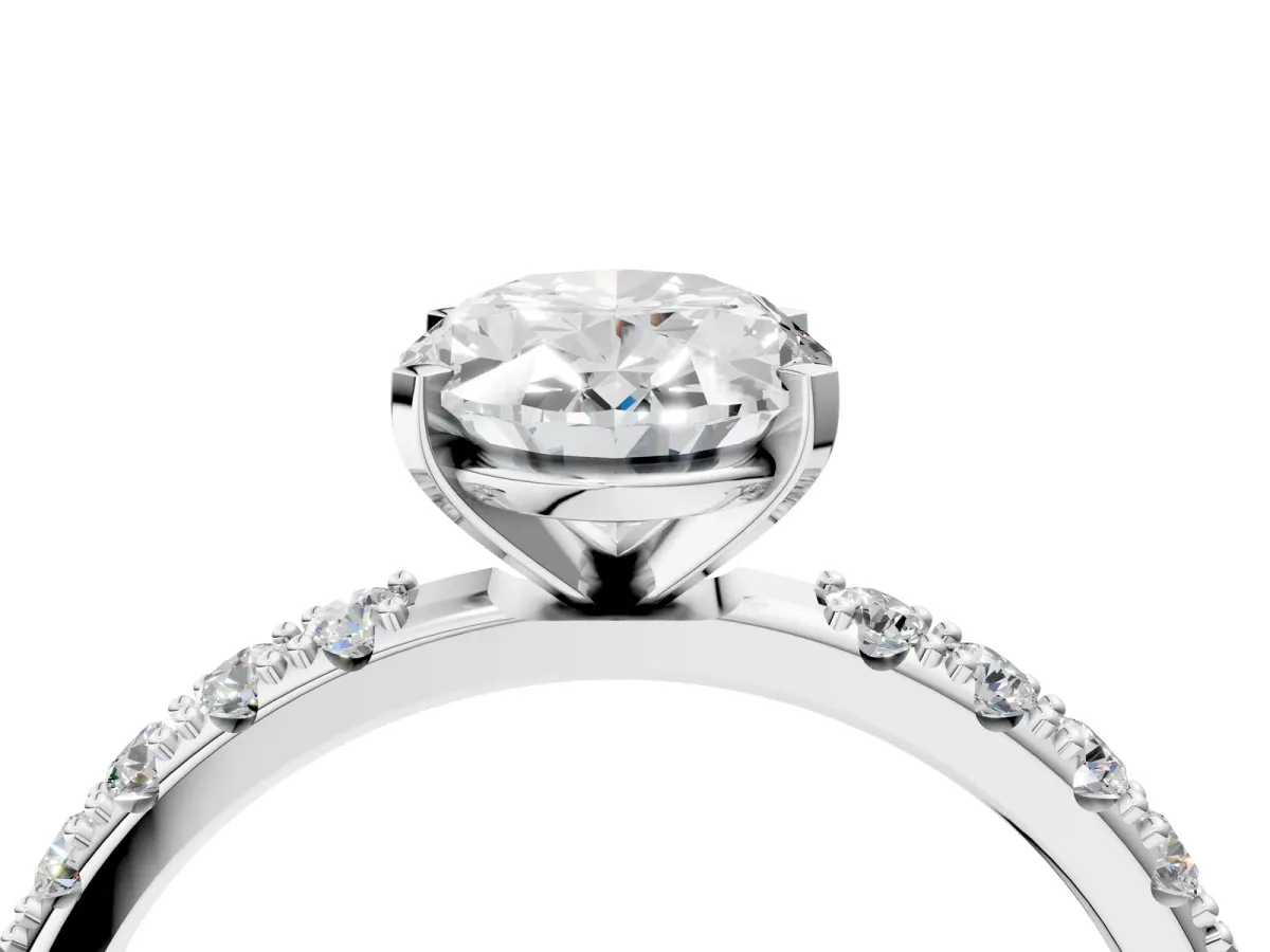 Oval Cut Diamond Solitaire Pavé Band with Four-Prong Setting White gold