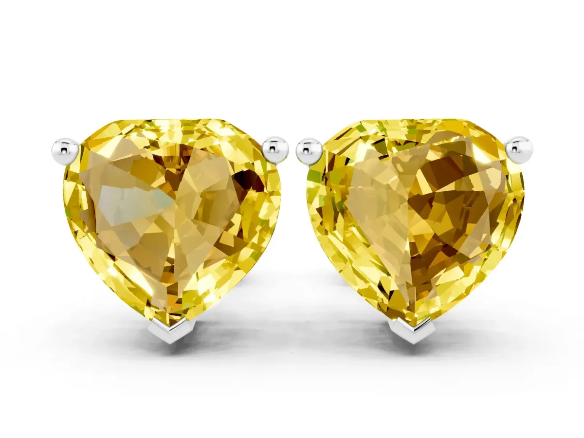 Heart Cut Yellow Sapphire Stud Earrings Platinum