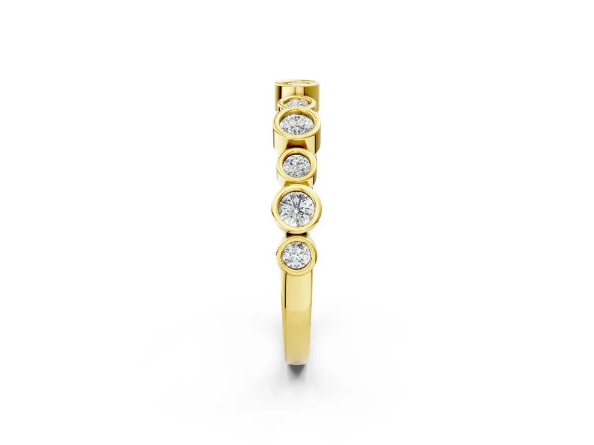 Bezel Set Round Diamond Half Eternity Band Yellow gold