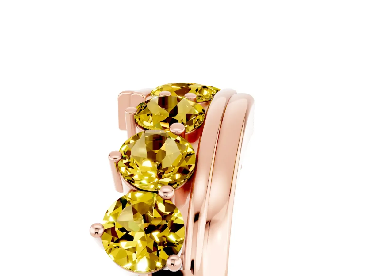 Round Yellow Sapphire Wave Band with Channel and Shared Prong Setting Rose gold
