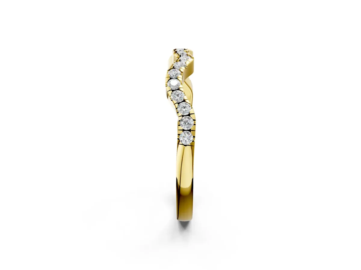Round Diamond Pavé Curved Wedding Band Yellow gold