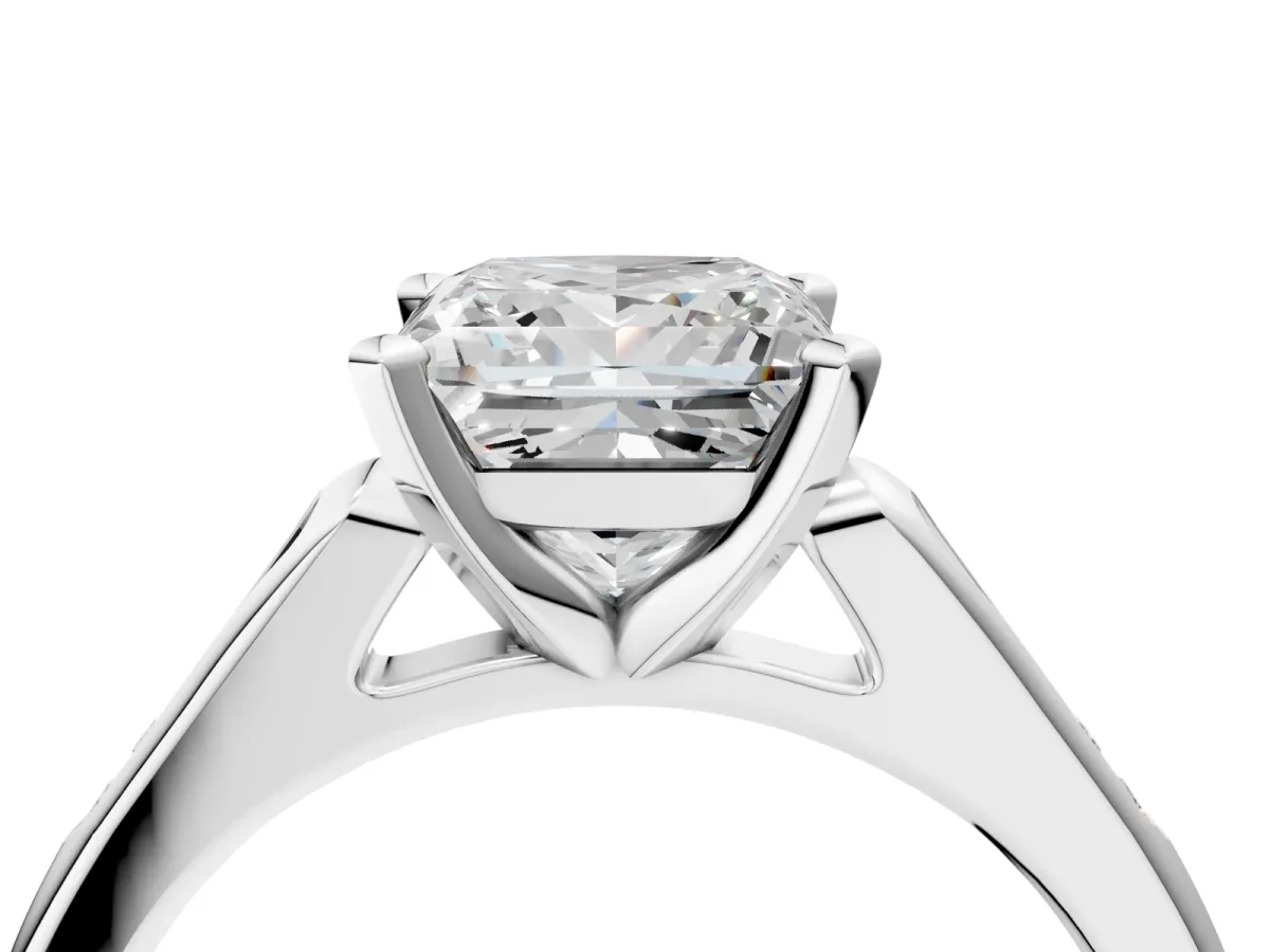 Princess Cut Diamond Solitaire Ring with Channel Set Round Band and Prong Setting Silver