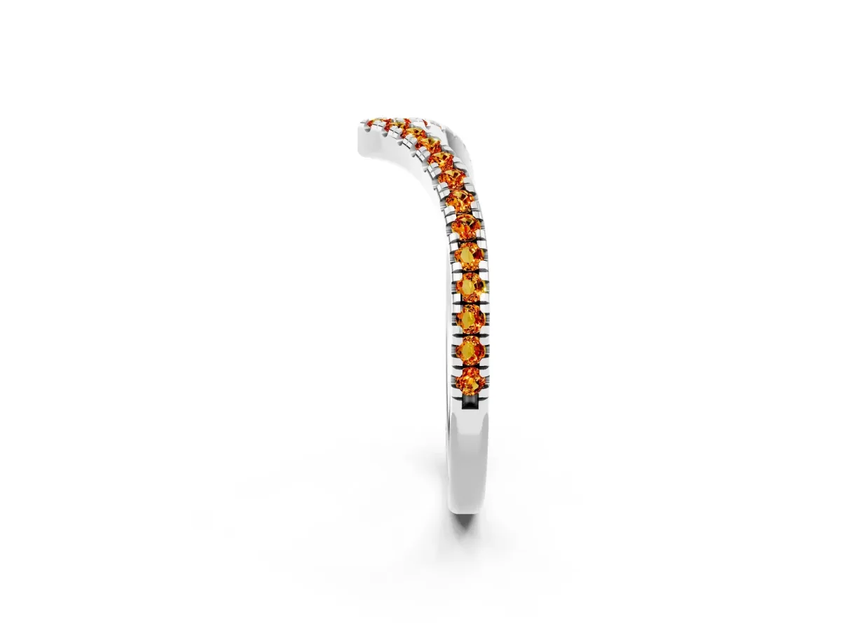 Pavé Round Citrine V-Shaped Chevron Band with Shared Prong Setting Platinum