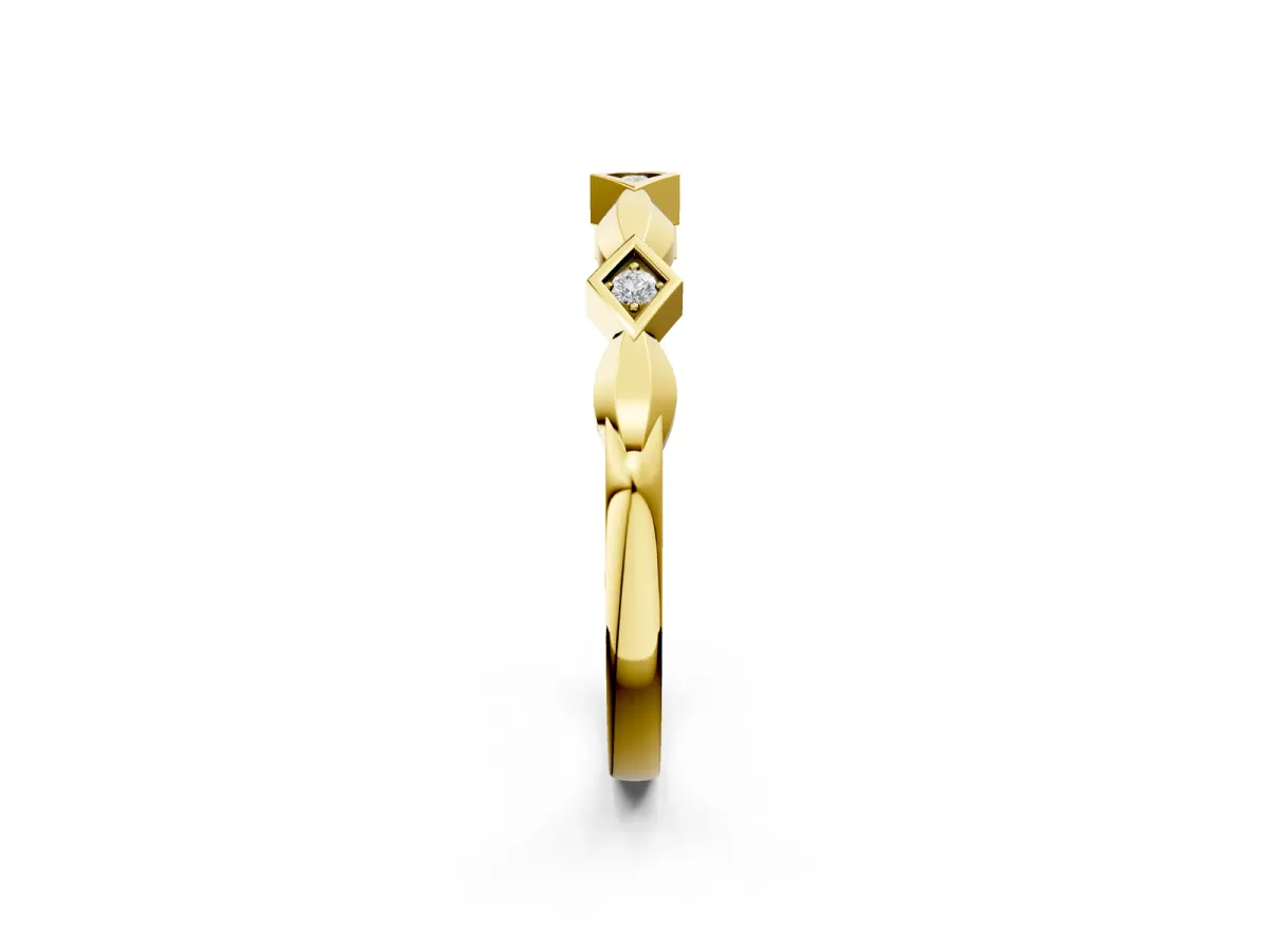 Square Diamond Twist Band with Bezel Setting Yellow gold