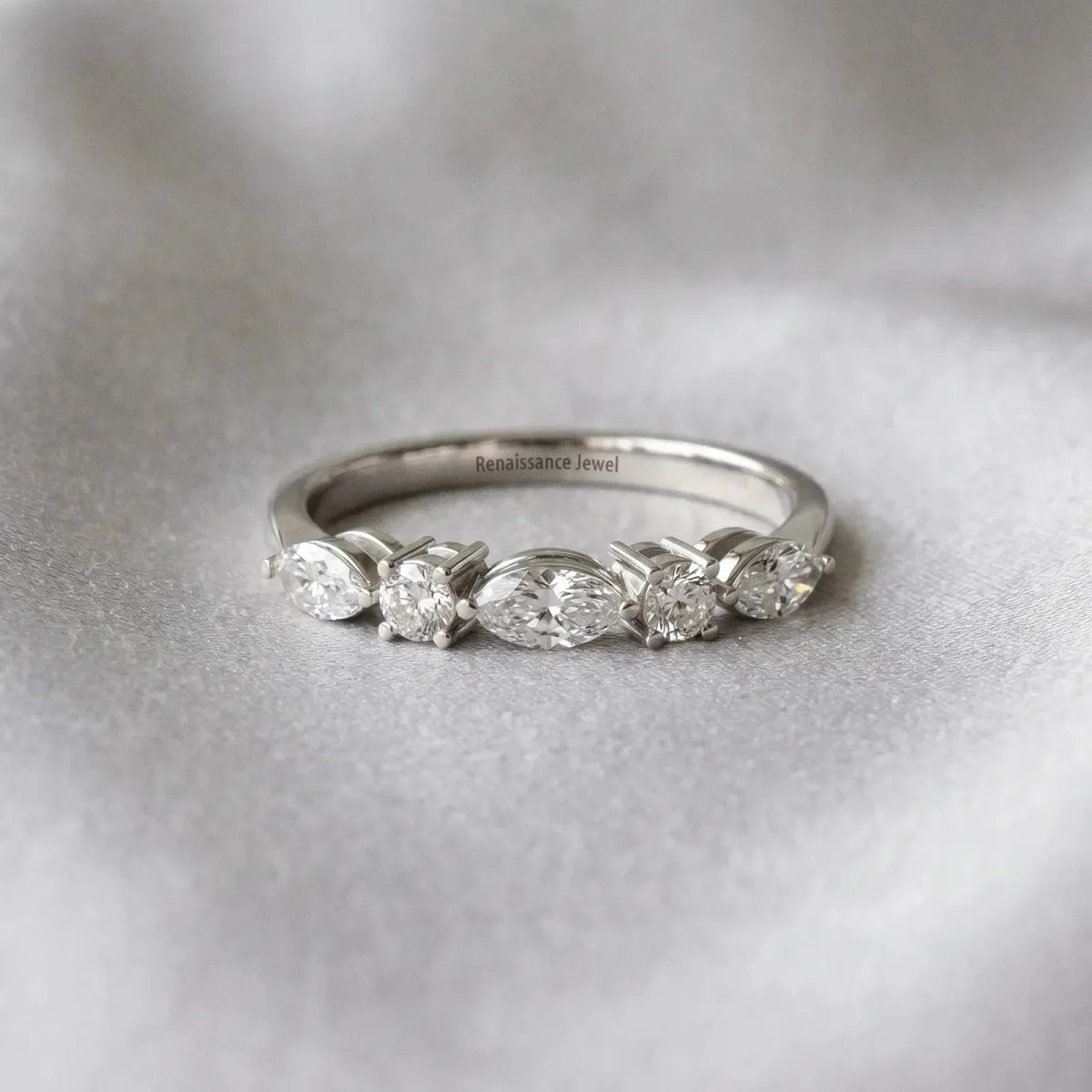 Prong Set Round Diamond Half-Eternity Band Platinum