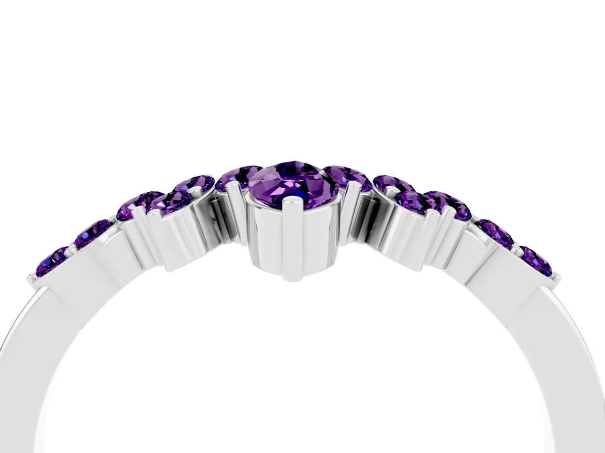 Marquise and Round Amethyst Chevron Band with Prong Setting Platinum