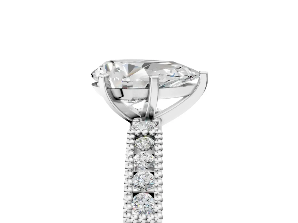 Pear Cut Solitaire with Pavé Band and Four-Prong Setting Silver