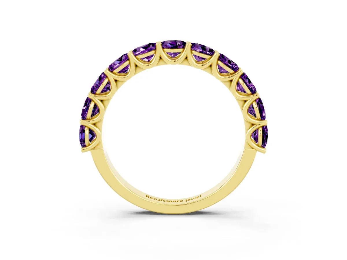 Round Amethyst Shared Prong Eternity Band Yellow gold