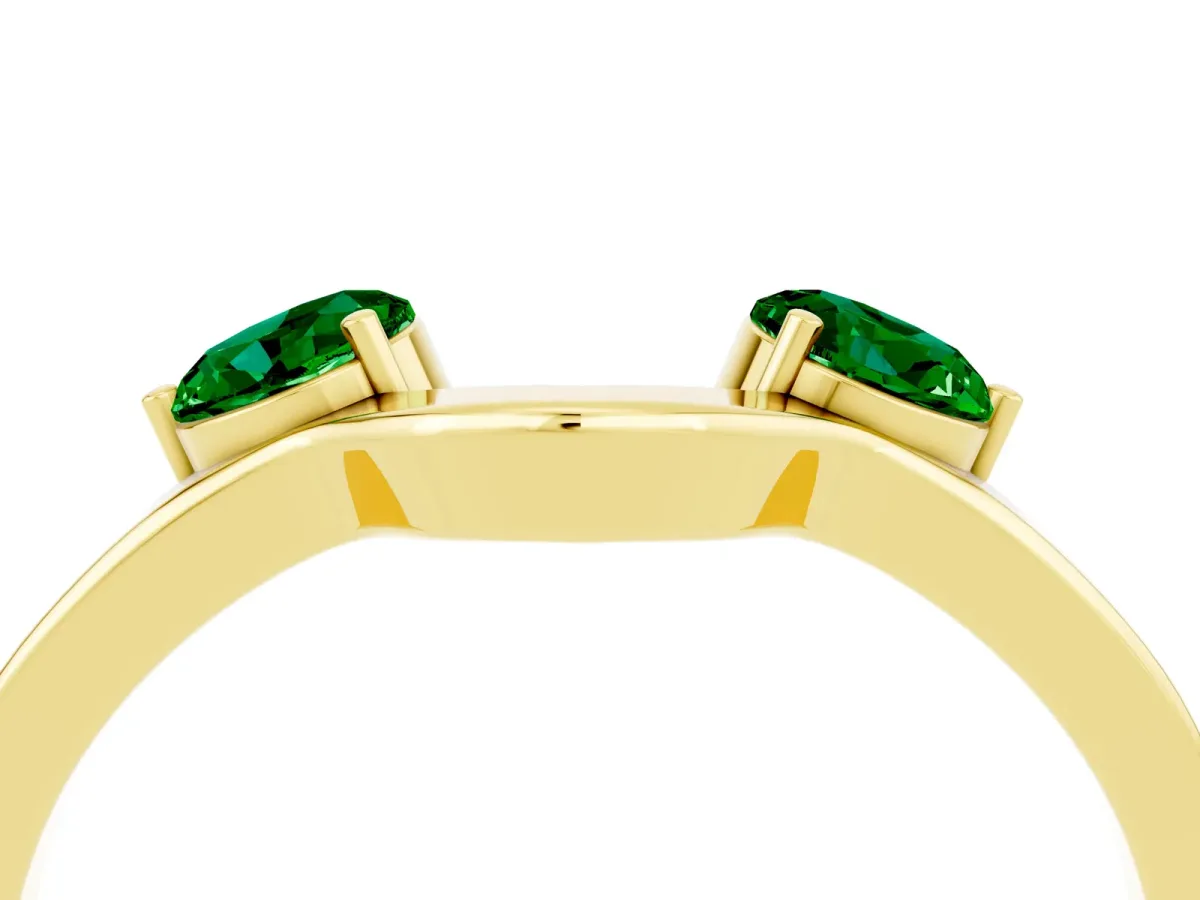 Dual Round Emerald Open Band Ring with Prong Setting Yellow gold
