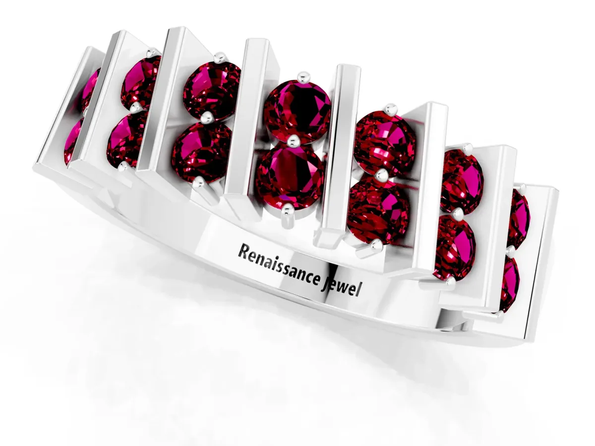 Channel Set Round Garnet Anniversary Band with Vertical Prongs Silver